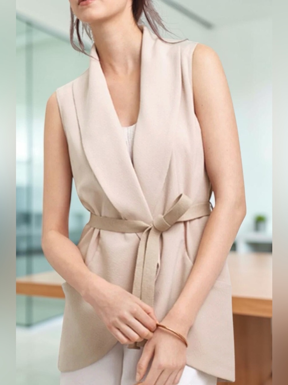 Aritzia Wilfred Normandie Belted Vest In Beige Medium Sleeveless Casual Office